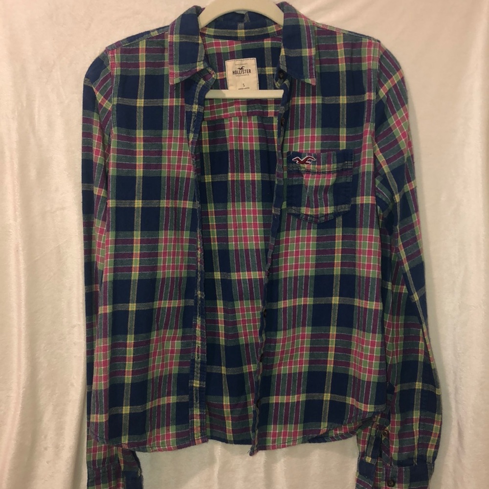 Hollister blue & multi color flannel button up